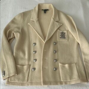 RLL Wool Cashmere Knit Sweater Jacket with Silver Buttons L Stunning  Lux++